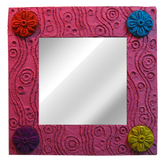 Colors of life mirror W520×H520 木パネル.コンクリート.アクリルガッシュ